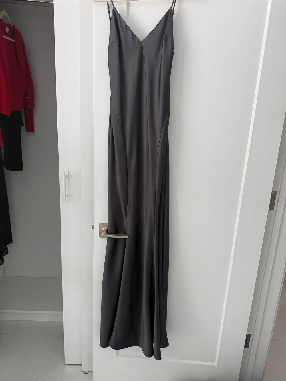 Zara Charcoal Gray Satin Maxi Slip Dress